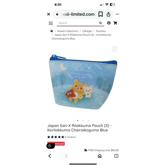 Japan San-X‎ Rilakkuma Pouch (S) - Korilakkuma Chairoikoguma Blue - Picture 4 of 5